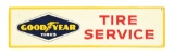 GOODYEAR TIRES EMBOSSED TIN SERVICE STATION SIGN W/ SELF FRAMED EDGE.