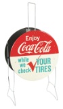 OUTSTANDING NEW OLD STOCK COCA COLA TIN SERVICE STATION TIRE DISPLAY.