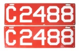 SET OF 2: CONNECTICUT PORCELAIN AUTOMOTIVE LICENSE PLATE SET NUMBER C2488.
