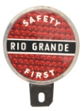 RARE RIO GRANDE SAFETY FIRST REFLECTIVE LICENSE PLATE TOPPER.