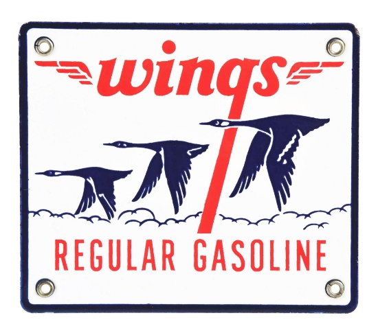 RARE WINGS REGULAR GASOLINE PORCELAIN PUMP PLATE SIGN.