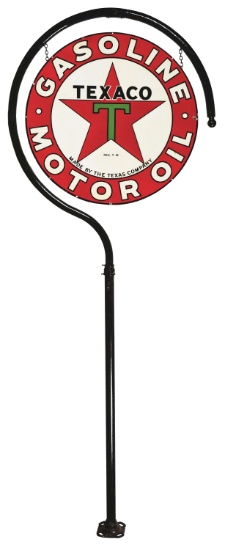 TEXACO GASOLINE & MOTOR OIL PORCELAIN SIGN W/ SHEPHERDS POLE.