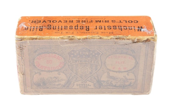 US CARTRIDGE CO. BOX OF .44 RIMFIRE FLAT CARTRIDGES.