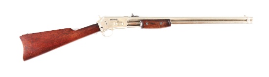 (A) NICKEL FINISHED COLT MEDIUM FRAME LIGHTNING SLIDE ACTION BABY CARBINE.