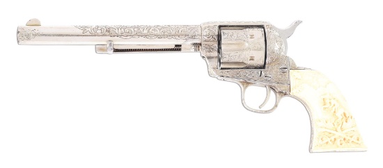 (A) NICKEL PLATED AND ENGRAVED COLT CAVALRY SINGLE ACTION ARMY REVOLVER WITH 7TH CAVALRY IVORY GRIPS