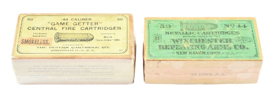 LOT OF 2: PETERS .44 "GAME GETTER" AND WINCHESTER .44 LONG RIMFIRE CARTRIDGE BOXES.
