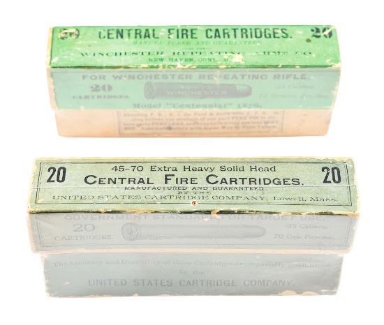 LOT OF 2: UNITED STATES CARTRIDGE COMPANY .45-70 AND WINCHESTER .45-75 2-PIECE CARTRIDGE BOXES.