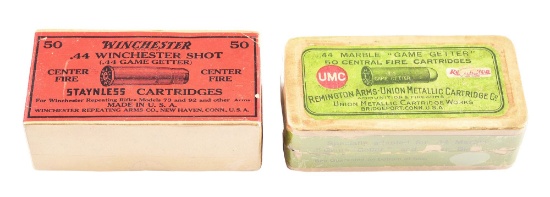 LOT OF 2: WINCHESTER .44 GAMEGETTER SHOT CARTRIDGE BOX AND REMINGTON-UMC .44 GAMEGETTER SHOT CARTRID