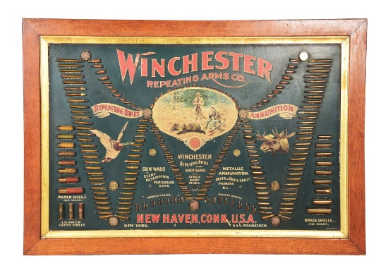 RARE AND DESIRABLE WINCHESTER DOUBLE W CARTRIDGE BOARD.