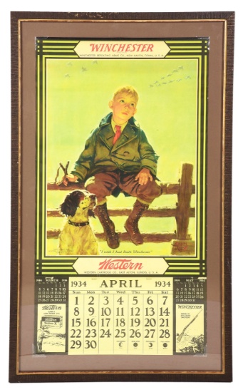 BEAUTIFUL WINCHESTER CALENDAR ADVERTISING SIGN.