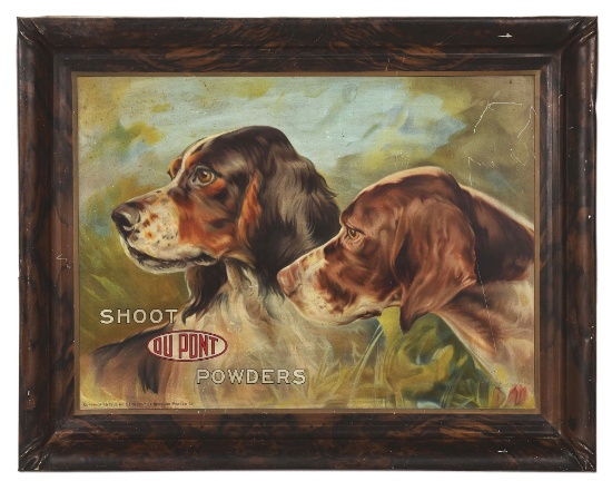 SELF FRAMED ICONIC DU PONT POWDERS TIN ADVERTISING SIGN.