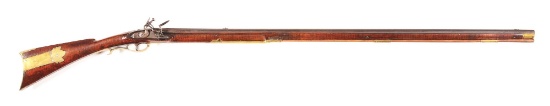 (A) LEHIGH COUNTY STYLE CARVED UNSIGNED FLINTLOCK RIFLE .55 CAL SMOOTHBORE.