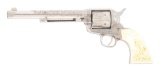 (A) NICKEL PLATED AND ENGRAVED COLT CAVALRY SINGLE ACTION ARMY REVOLVER WITH 7TH CAVALRY IVORY GRIPS