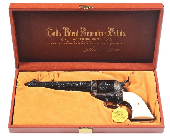 (M) FACTORY ENGRAVED HIGH CONDITION COLT CUSTOM SHOP SINGLE ACTION ARMY REVOLVER WITH CASE.