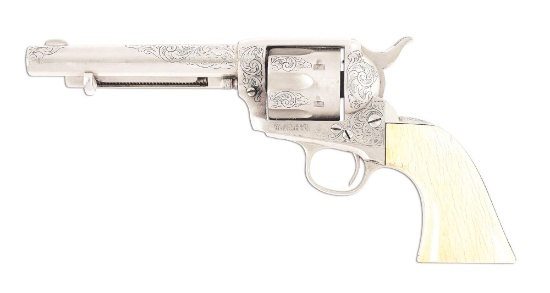 (C) NICKEL PLATED COLT SINGLE ACTION ARMY REVOLVER ENGRAVED BY DAVID HARRIS.