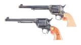(M) PAIR OF LIKE NEW ENGRAVED 3RD GENERATION COLT SINGLE ACTION ARMY REVOLVERS ENGRAVED BY MASTER EN