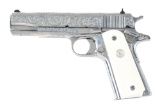 (M) JOHN PEASE ENGRAVED COLT GOVERNMENT MODEL SEMI-AUTOMATIC PISTOL WITH FACTORY BOX AND FACTORY LET