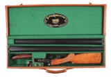 (M) REPRODUCTION PARKER SIDE BY SIDE SHOTGUN 2-BARREL SET IN LEATHER CASE.