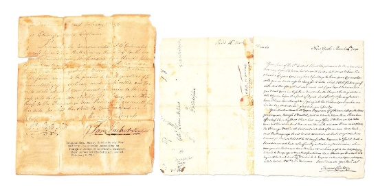 LOT OF 2: 1790 DATED LETTER AND REVOLUTIONARY WAR MILITARY COMMISSION.
