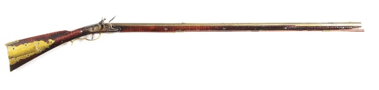 (A) GOLDEN AGE FLINTLOCK KENTUCKY RIFLE ATTRIBUTED TO JACOB SEES.