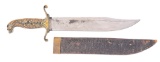 EXEMPLARY PRESENTATION GRADE COLLINS AND CO. BOWIE KNIFE WITH CAST BRASS HANDLE.