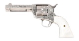 (C) CUSTOM ENGRAVED COLT SINGLE ACTION ARMY REVOLVER WITH CARVED MOTHER OF PEARL GRIPS.