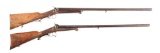 (C) LOT OF 2: UNKNOWN MAKER SIDE BY SIDE HAMMER FIRED SMOOTHBORE SHOTGUNS.