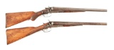 (A) LOT OF 2: REMINGTON SIDE BY SIDE HAMMER 12 GA SHOTGUNS