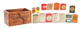 LOT OF VINTAGE POWDER AND GUN OIL CANS IN WINCHESTER CRATE.