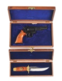 (M) CASED TEXAS RANGERS COMMEMORATIVE SMITH & WESSON MODEL 19-3 REVOLVER AND BOWIE KNIFE.