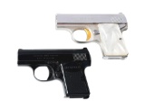 (C) LOT OF 2: BROWNING BABY .25 ACP SEMI-AUTOMATIC PISTOLS WITH FACTORY SOFT CASES.