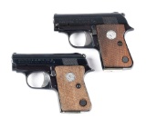 (C) LOT OF 2: PAIR OF COLT JUNIOR .25 ACP SEMI-AUTOMATIC PISTOLS WITH BOXES.