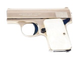 (C) NICKEL FINISHED BABY BROWING SEMI AUTOMATIC POCKET PISTOL WITH SLEEVE.