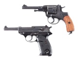 (M + C) LOT OF 2: INTERARMS WALTHER P.38 SEMI-AUTOMATIC PISTOL & TULA 1895 NAGANT DOUBLE ACTION REVO