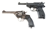 (M+C) LOT OF 2: WALTHER P1 SEMI-AUTOMATIC PISTOL & WEBLEY MK IV DOUBLE ACTION REVOLVER WITH HOLSTER.