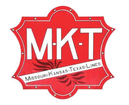 M-K-T MISSOURI KANSAS TEXAS LINES PORCELAIN RAILROAD SIGN.
