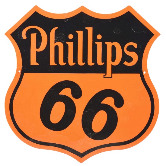 PHILLIPS 66 GASOLINE PORCELAIN SHIELD SIGN.