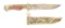 GOLD INLAID ZLATOUST LEOPARD KNIFE WITH SHEATH AND CASE.