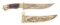 GOLD INLAID ZLATOUST LEOPARD KNIFE WITH SHEATH AND CASE.