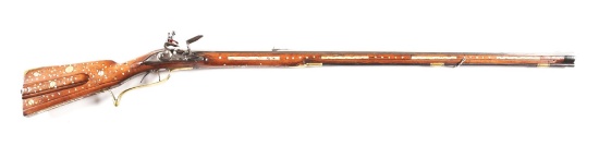 (A) ATTRACTIVE AND ORNATE BONE-INLAID GERMAN FLINTLOCK RIFLE.