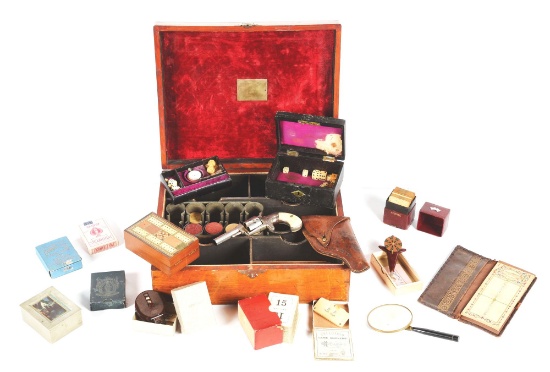 (A) INCREDIBLE SET CONSISTING OF A WILL & FICK GAMBLING SET AND AN ENGRAVED HOPKINS & ALLEN NO. 4 RE