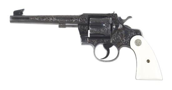 (C) FINELY ENGRAVED COLT OFFICERS MODEL 38 HEAVY BARREL DOUBLE ACTION REVOLVER (1938).