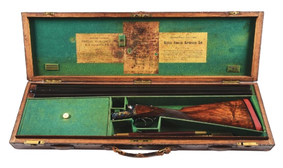 (C) WESTLEY RICHARDS 12 GAUGE DROPLOCK SIDE BY SIDE SHOTGUN, CASED.