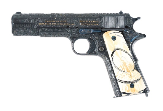 (C) COMMERCIAL COLT 1911 SEMI-AUTOMATIC PISTOL ENGRAVED AND GOLD WIRE INLAID BY MASTER RICHARD ROY (