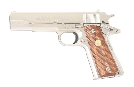 (M) NICKEL FINISHED COLT MARK IV SERIES 70 SEMI-AUTOMATIC PISTOL.