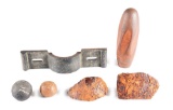 LOT OF 6: ARTILLERY PROJECTILES AND HARDWARE.