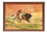 VERY ATTRACTIVE LARGE SCALE DEAN CHAPMAN NATIVE AMERICAN BUFFALO HUNT PAINTING.