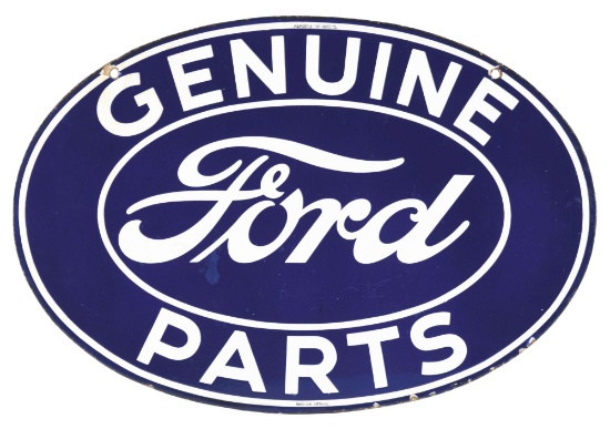 FORD GENUINE PARTS PORCELAIN OVAL SIGN W/ FORD SCRIPT.