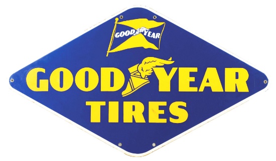 GOODYEAR TIRES PORCELAIN SERVICE STATION SIGN W/ WINGED FOOT GRAPHIC.