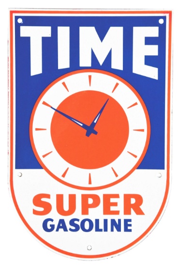 TIME SUPER GASOLINE PORCELAIN PUMP PLATE.